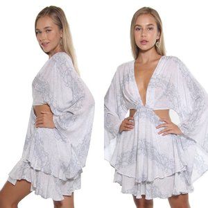 NWT Deep V Neck Open Waist Knit Cotton Blend  Sexy Glam Flare Dress